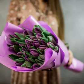 25 фиолетовых тюльпанов от интернет-магазина «Flowers Studio»