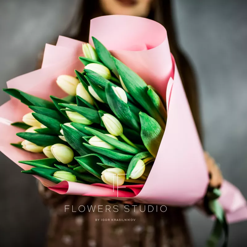 25 белых тюльпанов