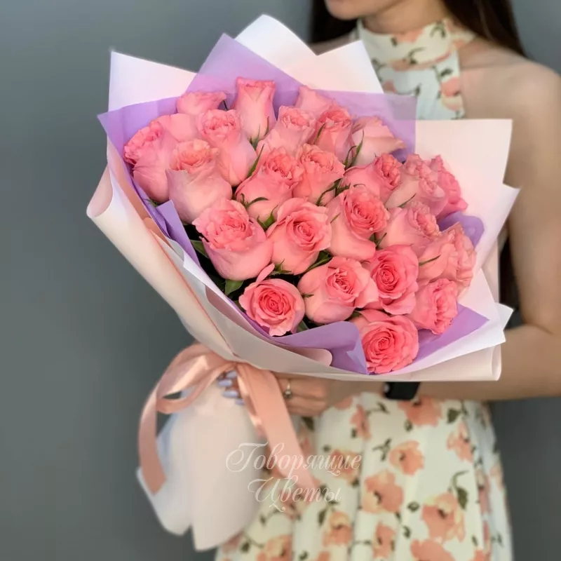 25 розовых роз Кения 2